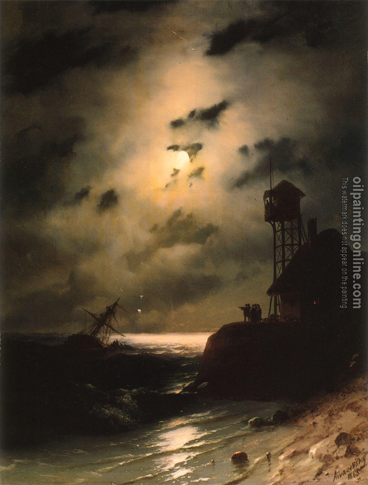 Aivazovsky, Ivan Constantinovich - Moonlit Seascape With Shipwreck
